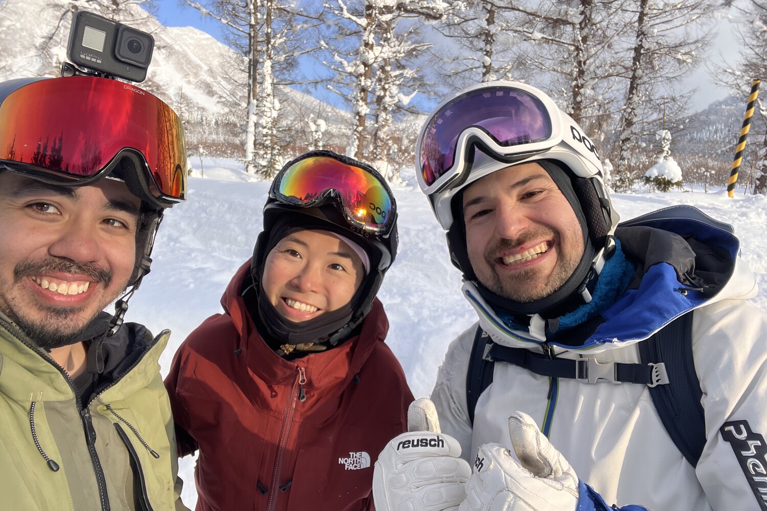 A guided group of four on a spring ski tour high in the Japanese Alps